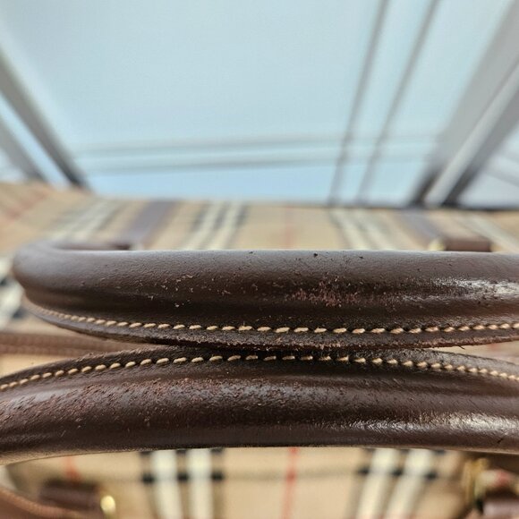 Burberrys Vintage Haystack Boston Brown PVC Travel Bag - EUC - Picture 4 of 16